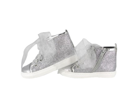 Sneaker alta in micro glitter con lacci in tulle e zip