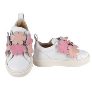 Sneaker in pelle con doppio velcro e fiori