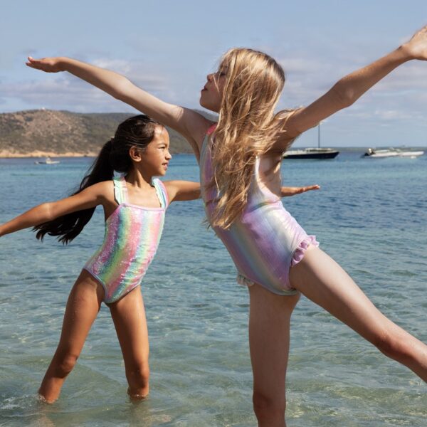 Costume intero con spalline arricciate e le paillettes