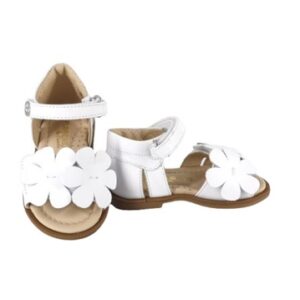 Sandalo primo passo in pelle con fiori e velcro