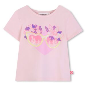 T-shirt mezza manica con stampa e pailettes