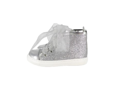 Sneaker alta in micro glitter con lacci in tulle e zip