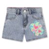 Short in denim con applicazione in pailettes