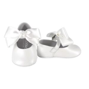 Ballerina culla in pelle con fiocco in raso