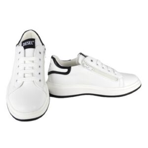 Sneaker in eco pelle con lacci elastici e zip