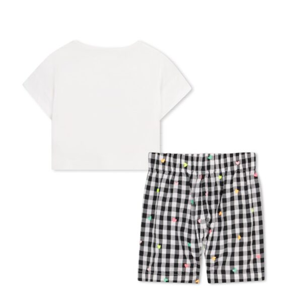 Completo t-shirtcon stampa e short a quadri con cuori