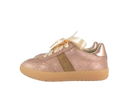 Sneaker in pelle laminata con lacci in raso