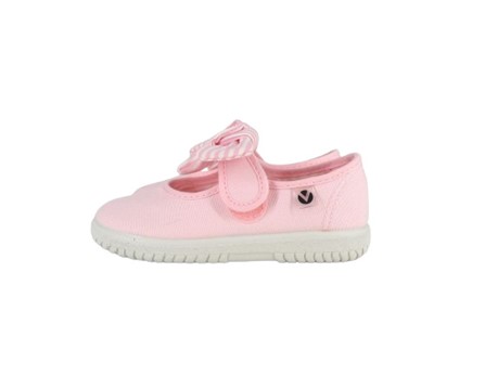 Ballerina in tessuto con cinturino in velcro e fiocco