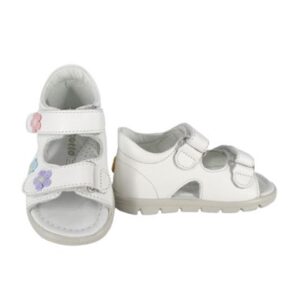 Sandalo primo passo in pelle con fiori e doppio velcro