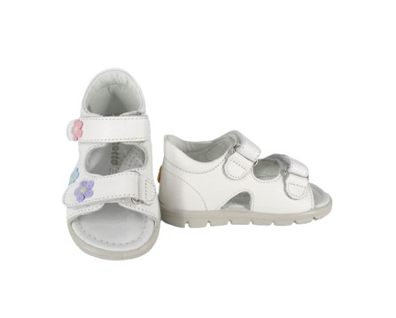 Sandalo primo passo in pelle con fiori e doppio velcro