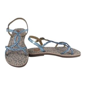 Sandalo in pelle metallizzata stama coccodrillo con fibbia