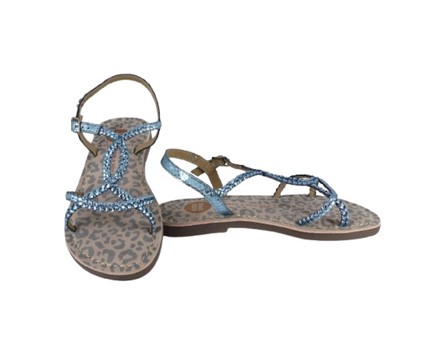 Sandalo in pelle metallizzata stama coccodrillo con fibbia