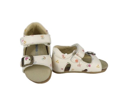 Sandalo primo passo in pelle con fiori velcro e fibbia