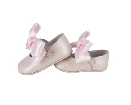 Ballerina culla in pelle con fiocco in raso