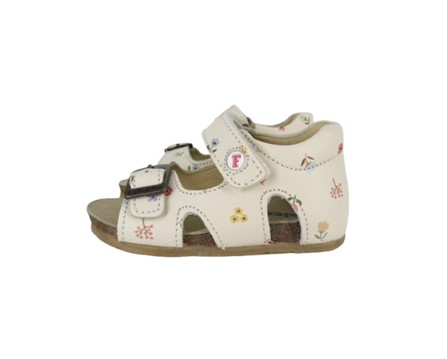 Sandalo primo passo in pelle con fiori velcro e fibbia