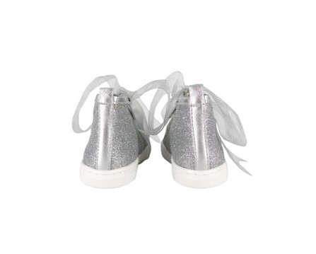 Sneaker alta in micro glitter con lacci in tulle e zip