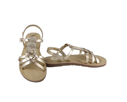 Sandalo in pelle metallizzata con intreccio e fibbia