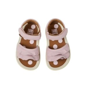 Sandalo in pelle con voilant e velcro