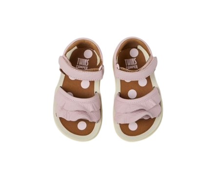 Sandalo in pelle con voilant e velcro