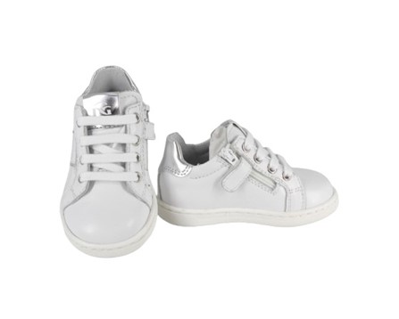 Sneaker primo passo in pelle con lacci e zip