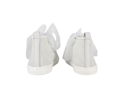 Sneaker alta in micro glitter con lacci in tulle e zip