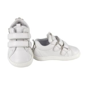 Sneaker primo passo in pelle con doppio velcro e margherite