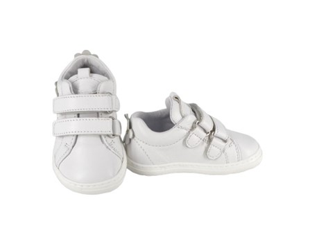 Sneaker primo passo in pelle con doppio velcro e margherite