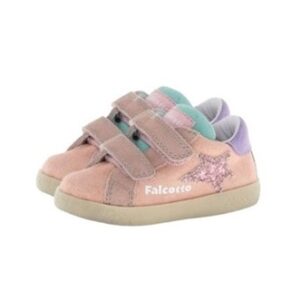 Sneaker primo passo in tela e camoscio con doppio velcro