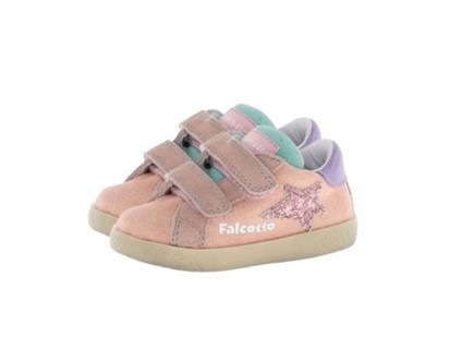 Sneaker primo passo in tela e camoscio con doppio velcro