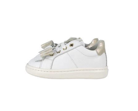 Sneaker primo passo in pelle con lacci e zip laterale