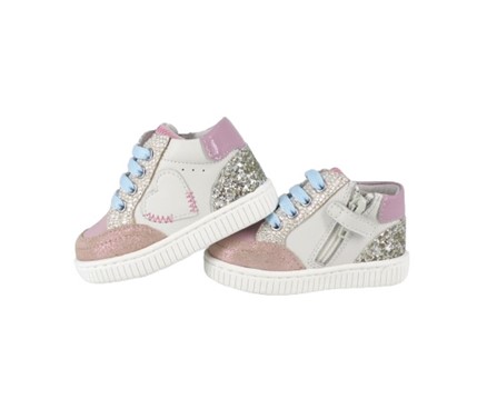 Sneaker primo passo in pelle con laacci e zip