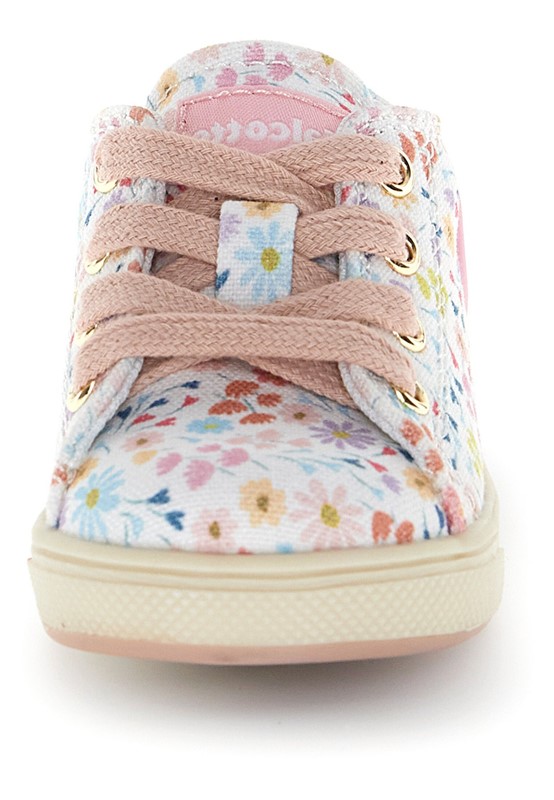 Sneaker primo passo in tela fantasia fiorellini con laccii