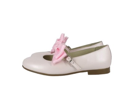 Ballerina in pelle con fiocco in raso rimovibile