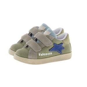 Sneaker primo passo in tela e camoscio con doppio velcro