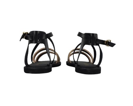 Sandalo in pelle e tubolari in strass con fibbia