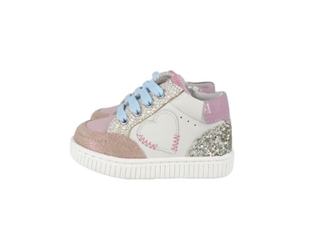 Sneaker primo passo in pelle con laacci e zip