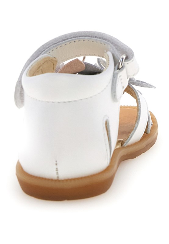 Sandalo in pelle con fiori e velcro