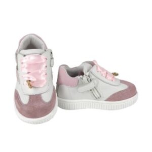 Sneaker primo passo in pelle con laacci e zip