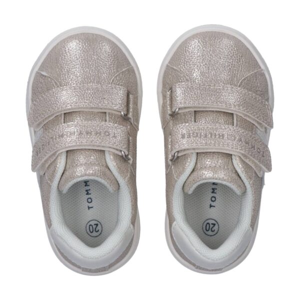 Sneaker in eco pelle e finitura glitterata con doppio velcro