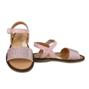 Sandalo fascia micro glitter e pelle con fibbia