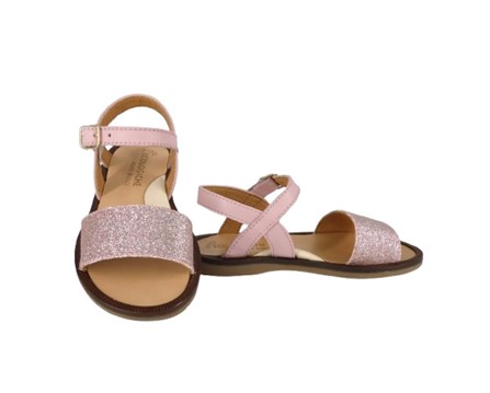 Sandalo fascia micro glitter e pelle con fibbia