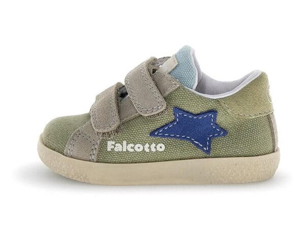 Sneaker primo passo in tela e camoscio con doppio velcro