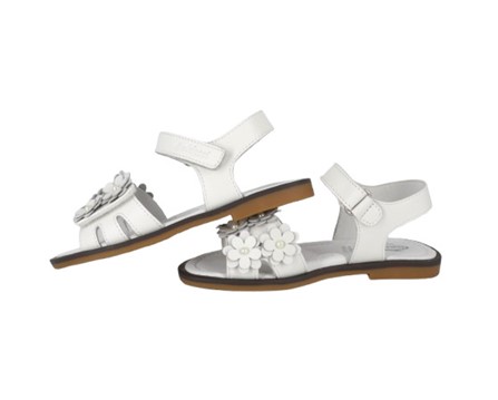 Sandalo in pelle con fiorellini e doppio velcro