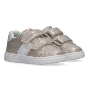 Sneaker in eco pelle e finitura glitterata con doppio velcro