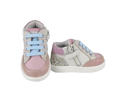 Sneaker primo passo in pelle con laacci e zip