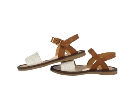 Sandalo fascia micro glitter e pelle con fibbia