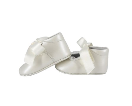 Ballerina culla in pelle con fiocco in raso e rouches