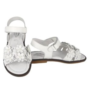Sandalo in pelle con fiorellini e doppio velcro