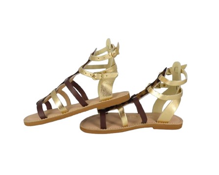 Sandalo alla schiava in eco pelle laminata e maculato