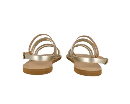 Sandalo con fasce in eco pelle laminata e tubolari in strass
